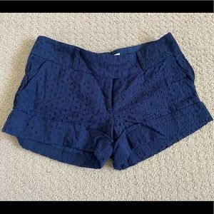 Navy Eyelet Lace Cuffed Shorts in size xs